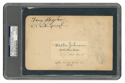 Walter Johnson, Tommy Taylor, Roger Peckinpaugh & Harry M. Stevens Autographed Encapsulated Cut- The Senate Page Collection (PSA/DNA)